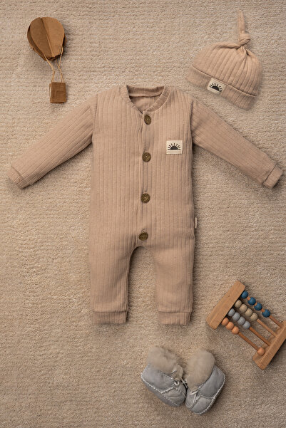 Mai Perla Plain Color Jumpsuit Baby Set with Sun Emblem Beret