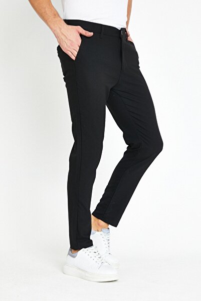 Mero Life Erkek Siyah Kaliteli Esnek Likralı Bilek Boy Kumaş Pantolon