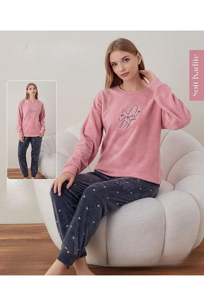 BOYRAZ Women's Winter Crew Neck Soft Velvet Pajamas Set 07035 - 1 Piece