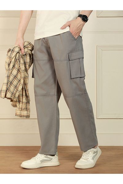 Dennis Lingo By Styli Relaxed Fit Solid Cotton Lycra Panelled Cargo Trousers