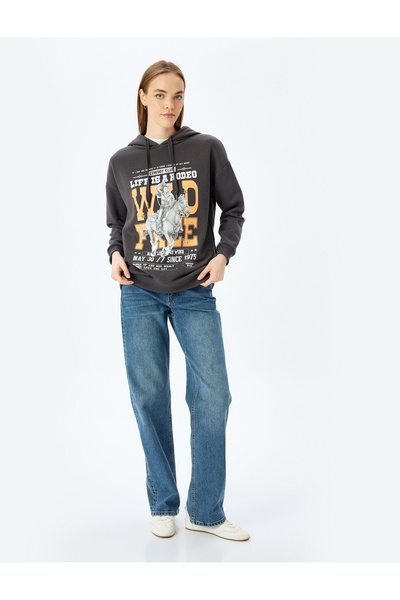 Koton سويت شيرت مريح مطبوع بقلنسوة