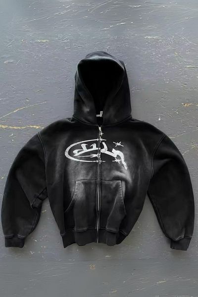 Köstebek Black Vintage Graffiti Printed Hooded Sweatshirt