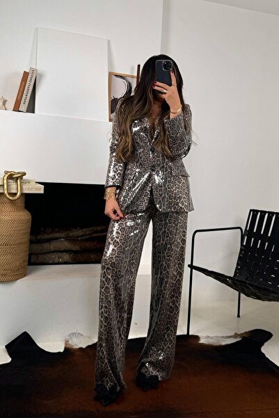 Sohotique By P Black Leopard Sequined Trousers