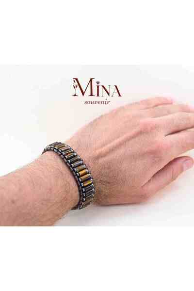 Mina Souvenir KAPLAN GÖZÜ ÖRGÜ MODEL DOĞAL TAŞ AYARLANABİLİR BİLEKLİK