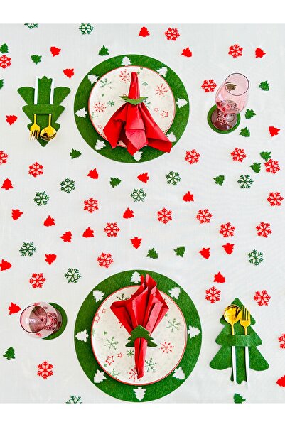 Karter İnovasyon New Year's Themed American Serving Set Green 4-Person, Table Decor, New Year's Dining Table, Coasters