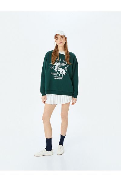 Koton Polo Neck College Printed Raised Oversize Sweatshirt