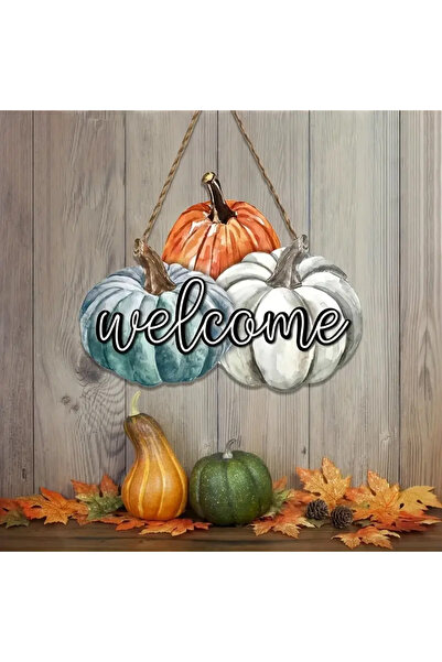 Dekor Vagonu زخرفة الخريف للترحيب بالباب مع القرع الخشبي