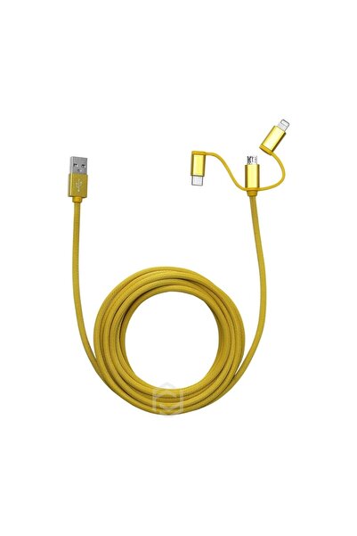 FRISBY Fa-7556Uc Örgülü 3Mt Usb Data - Şarj Kablo (İos-Android-Type-C) Sarı
