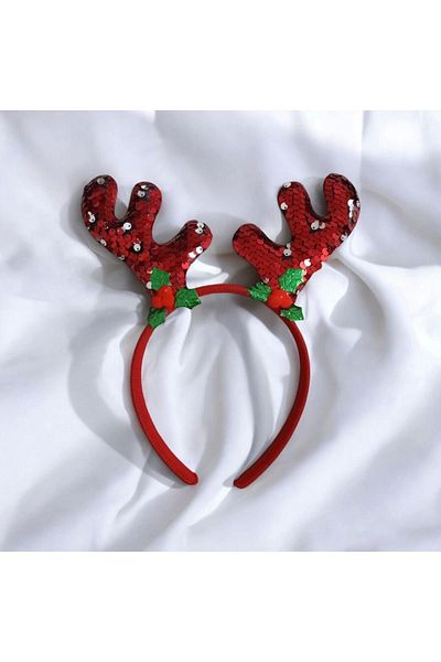 KANİNCHEN New Year's Ornament Sequin Shiny New Year's Buckle Deer Horn Design Headband