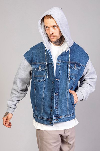 LTC Jeans Мъжко дънково яке от полар с качулка и сини ръкави