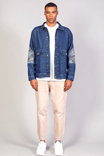 LTC Jeans Чоловічий камуфляжний детальний оверсайз темно-синій джинсовий піджак