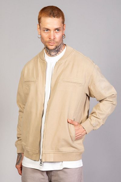 LTC Jeans Jachetă de blugi biker oversize pentru bărbați, bej, cu fermoar