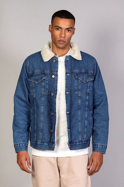 LTC Jeans Мъжко ватирано тъмно синьо дънково яке с кожа от вътрешната страна на ръкава