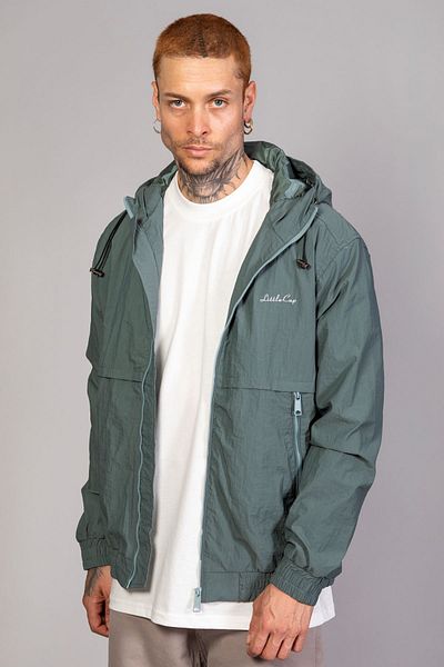 LTC Jeans Ανδρικό Water green Hooded Crinkle ελαφρύ ανοιξιάτικο μπουφάν