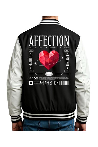 Edizen Affection 2025 Unisex Oversize εμπριμέ μαύρο κολεγιακό μπουφάν 100% βαμβάκι