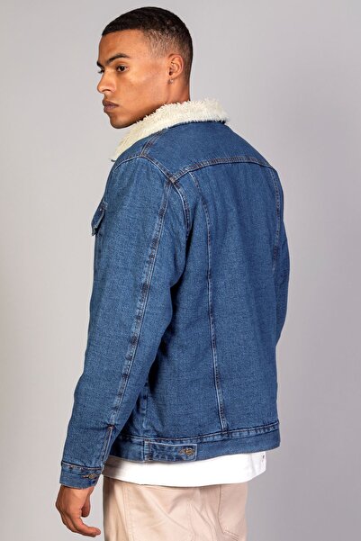 LTC Jeans Ανδρικό τζιν μπουφάν με επένδυση από γούνα μέσα στο μανίκι Oversize σκούρο μπλε