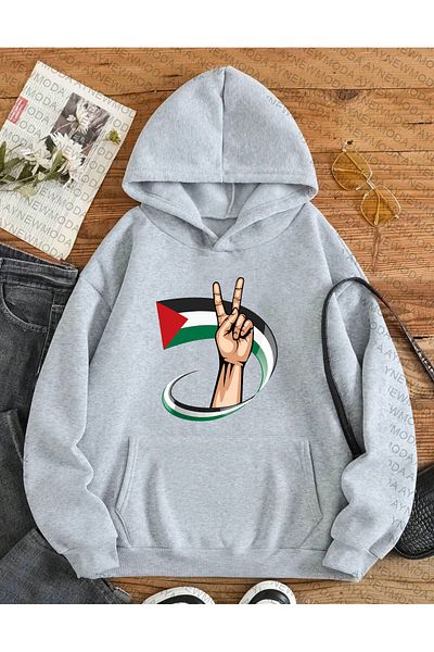 ACTIVE MODA Palestine Palestine Flag Printed Crew Neck Unisex Oversize Hoodie Sweatshirt