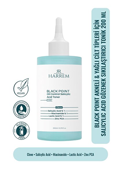 Harrem Akneli&yağlı Cilt Tipleri Için Saliyclic Acid Gözenek Sıkılaştırıcı Tonik 200 ml Black P.int