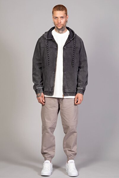 LTC Jeans Men's Hooded Oversize Marsıan Anthracite Denim Jacket