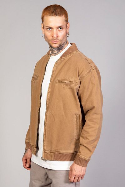 LTC Jeans Ανδρικό τζιν μπουφάν με φερμουάρ καφέ Oversize Biker