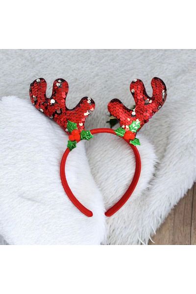 KANİNCHEN New Year's Ornament Sequin Shiny New Year's Buckle Deer Horn Design Headband