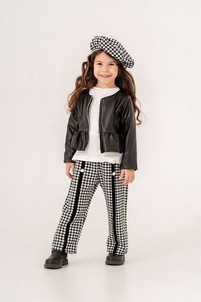 Eray Kids Jachetă 4 piese pentru fetiță cu model Houndstooth cu fermoar - Set pantaloni