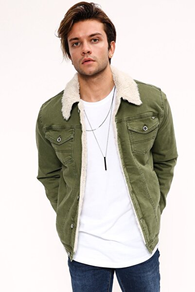 LTC Jeans Γούνινο Λευκό Πράσινο Ανδρικό Τζιν Μπουφάν