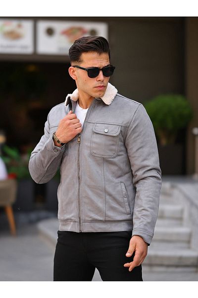 LTC Jeans Ανδρικό μπουφάν με φερμουάρ Suede Fur Grey