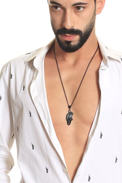 LABALABA Men's Black Oxide Plated Auto Icon Pendant Necklace