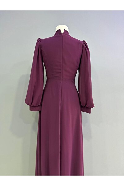 miss Elegans Şifon Taşlı İşlemeli Lavanta Abiye