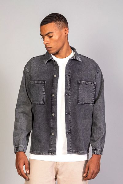 LTC Jeans Ανδρικό μαύρο πουκάμισο Snow Wash Μοντέλο Oversize Τζιν μπουφάν
