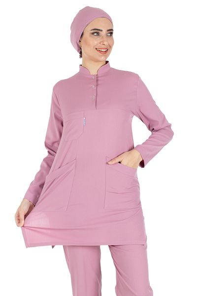 Alsancak Üniforma Powder Thin Fabric Lycra Hijab Nurse Jersey and Hijab Doctor Jersey Set