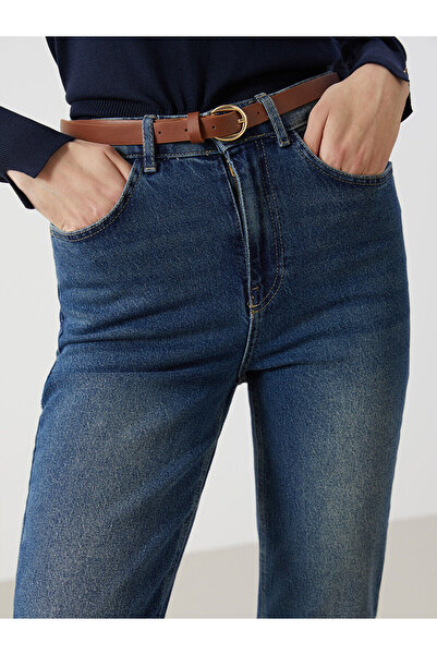 LC Waikiki Lcwk Beli Kemerli Mom Fit Kadın Jean Pantolon