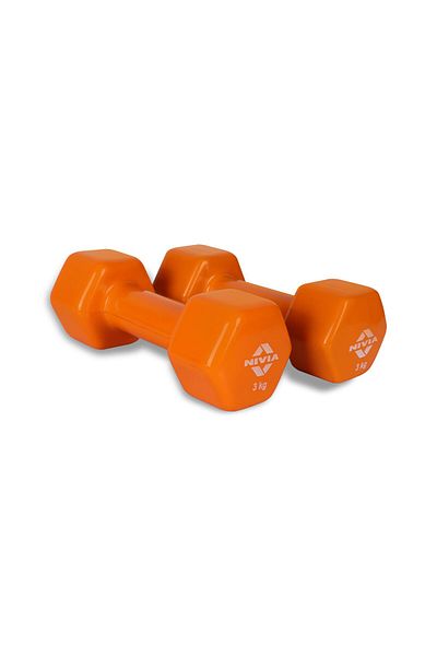 Nivia Vinyl Dumbbells of 6Kg (13.2LB) 2 Dumbbells of 3Kg (6.6LB)|Orange|Material : Vinyl Coat Iron