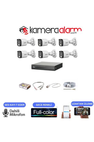 DAHUA 6 Kameralı 7/24 Renkli Görüşlü Dahili Mikrofonlu Güvenlik Kamerası Seti - Uzaktan Izleme - 1tb Hdd