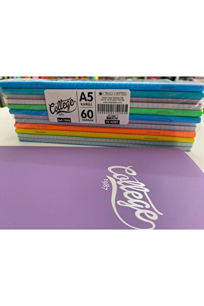 ÇINAR DEFTER A5 60 YAPRAK KARELİ DEFTER 12 ADET