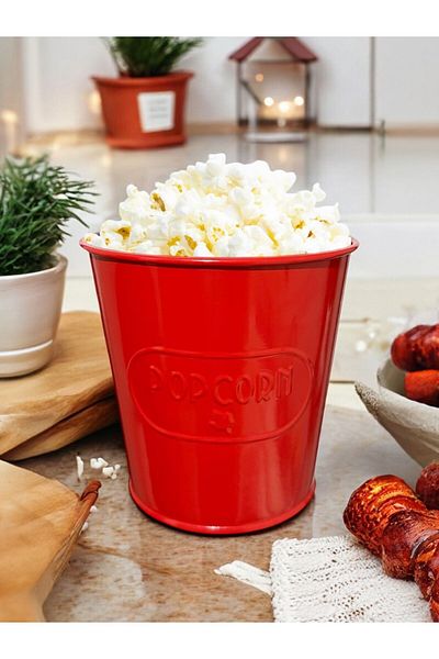 TOPTANFONİ Red Metal Popcorn Box - Popcorn Bucket Self Embossing Pattern 1 Piece