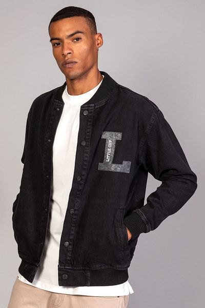 LTC Jeans Черно мъжко дънково яке с тик-так копчета и голям размер с ребра