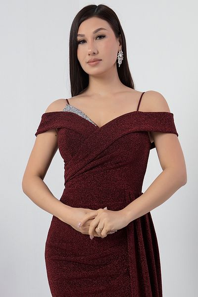 PULLIMM Rochie de seara cu piept cu fanta cu detalii de piatra - 39950