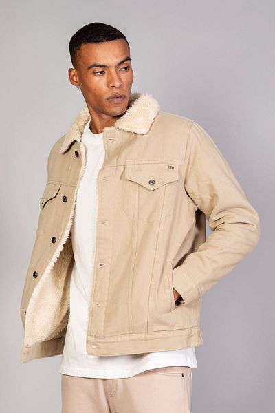 LTC Jeans Ανδρικό τζιν μπουφάν Oversize - Κρεμ, Γούνινο μανίκι εσωτερικά, Καπιτονέ