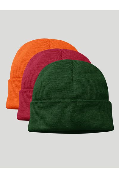 LU&MA 3 Pieces Unisex Folded Cotton - Wool Beret Vibrant Color,