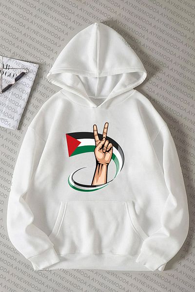 ACTIVE MODA Hanorac oversize unisex cu glugă cu imprimeu steagul palestinian palestinian