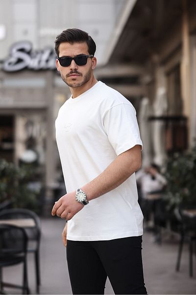 LTC Jeans Λευκό Oversize 100% βαμβάκι 16/1 ανδρικό μπλουζάκι με στάμπα με έγχυση πάχους 3005