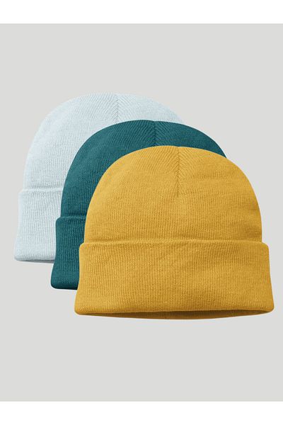 LU&MA 3 Pieces Unisex Folded Cotton - Wool Beret Vibrant Color,
