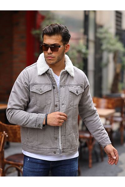 LTC Jeans Μπεζ ανδρικό γούνινο καπιτονέ τζιν μπουφάν