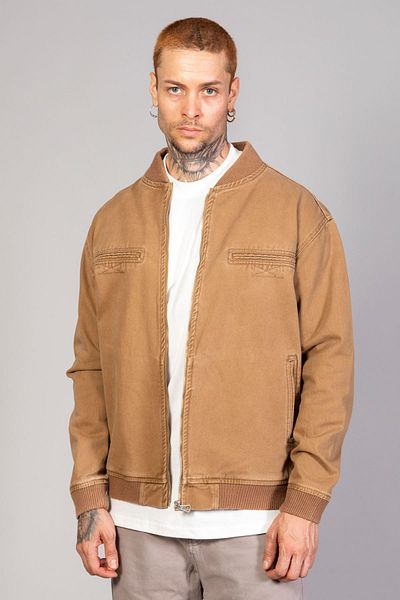 LTC Jeans Ανδρικό τζιν μπουφάν με φερμουάρ καφέ Oversize Biker