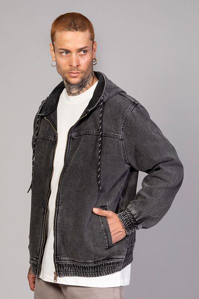LTC Jeans Ανδρικό τζιν μπουφάν Marsian Anthracite με κουκούλα