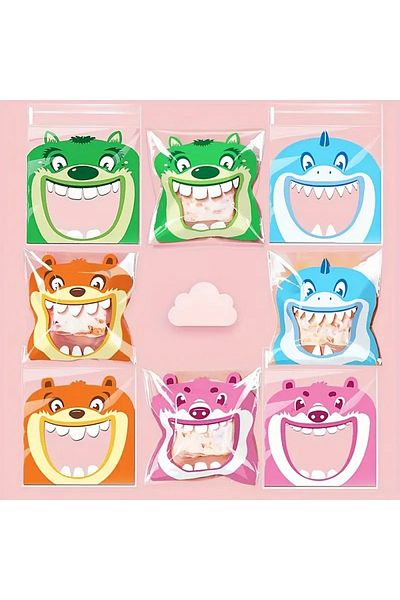 PABALAS 20Pcs Mixed Cartoon Big Mouth Pattern Self-Adhesive,Candy & Cookie Bags