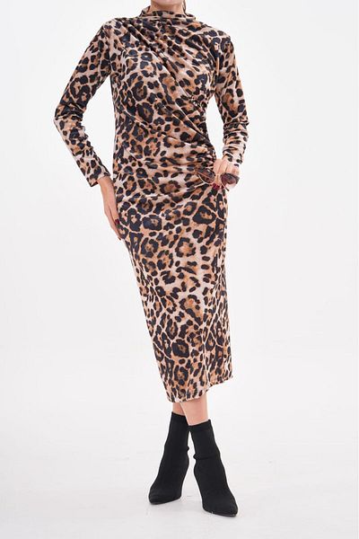 bymaestro woman Rochie de damă din catifea cu imprimeu leopard