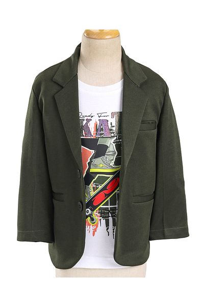 Babyhug Full Sleeves Party Wear Blazer With Graphic Printed T-Shirt - Green & White